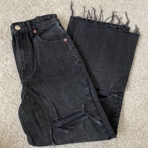 Wide Leg Ripped Jeans (Black)